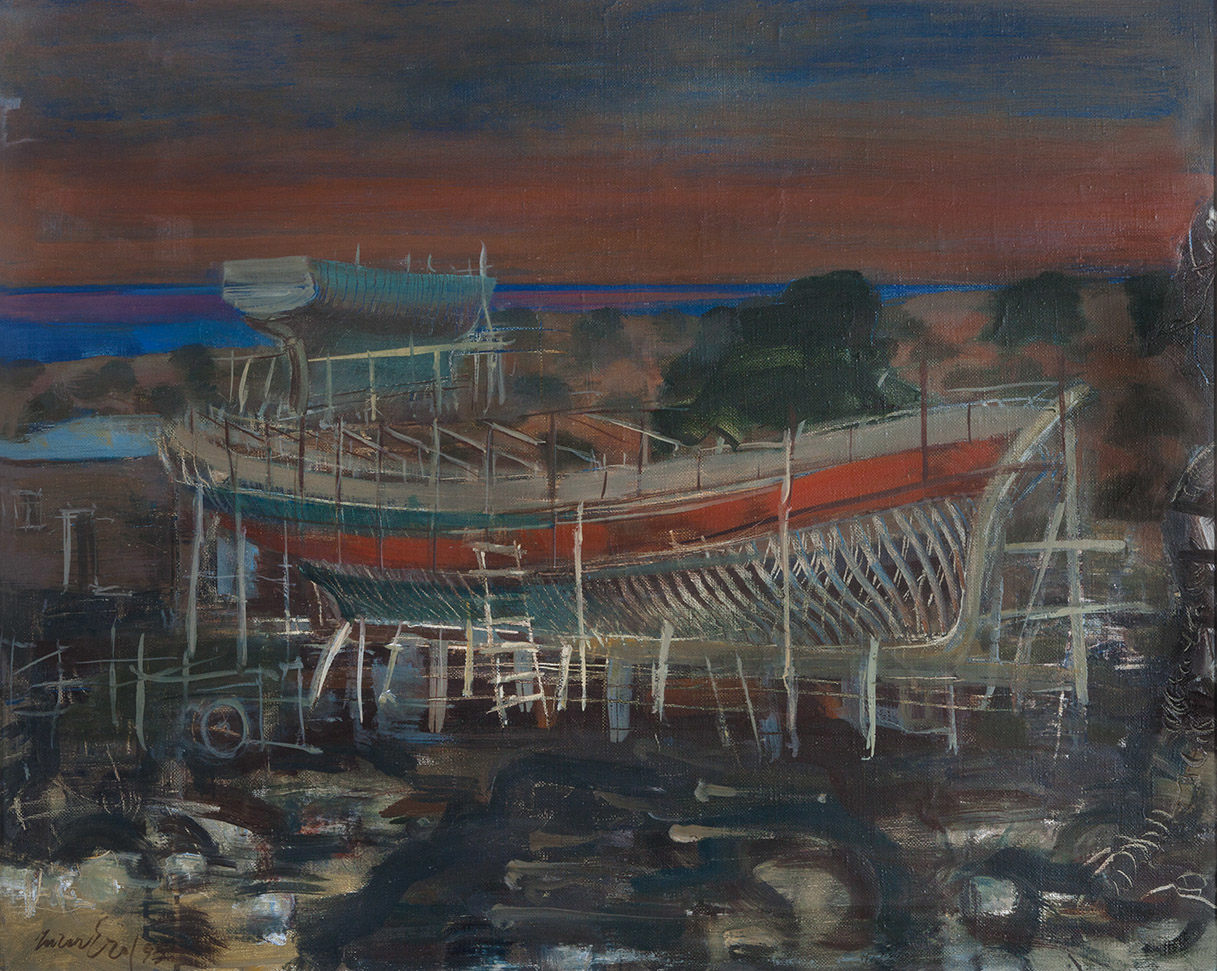 Boat Construction at Sunset