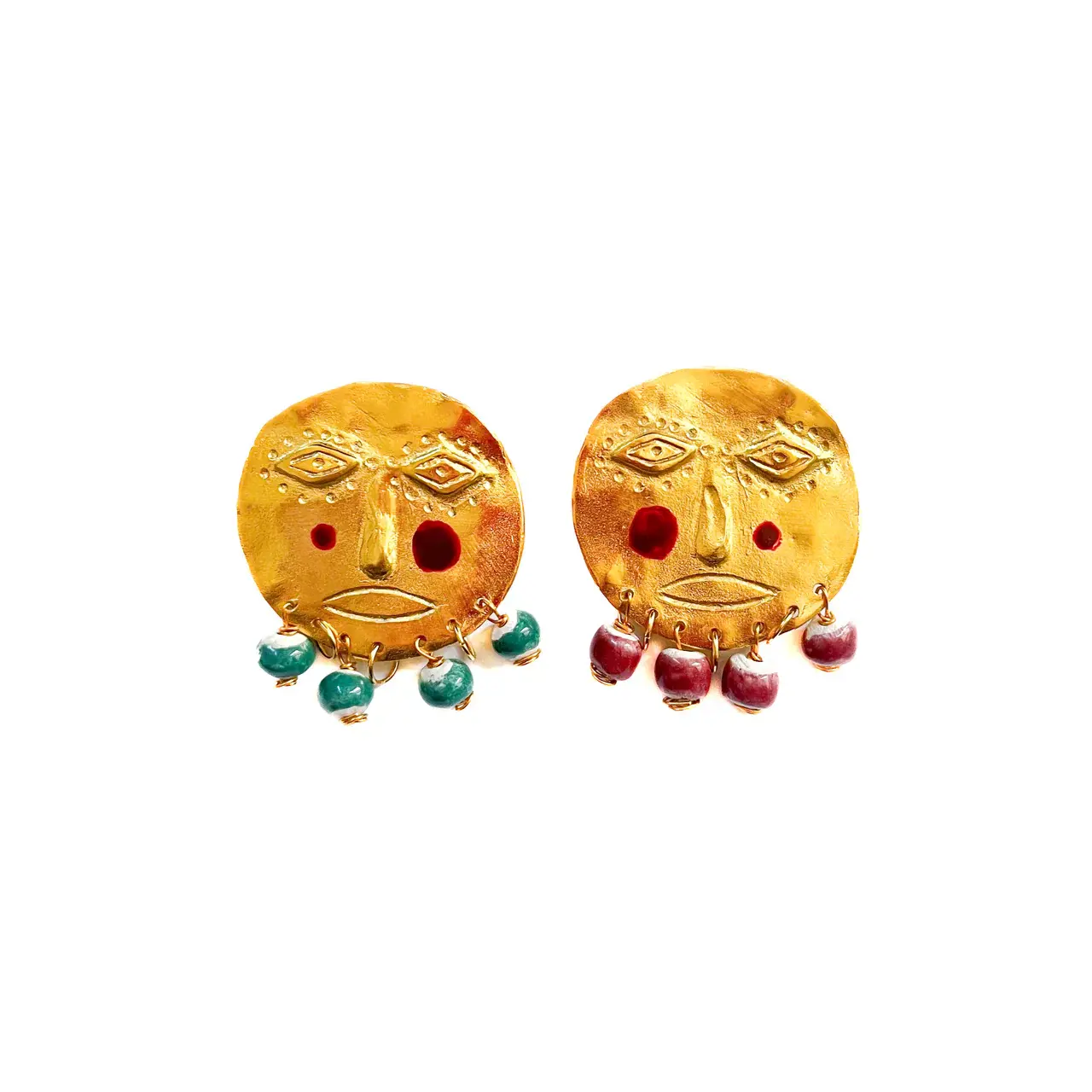 Tanti - Earring -  Golden Fancy Dudes - Dark Red & Green