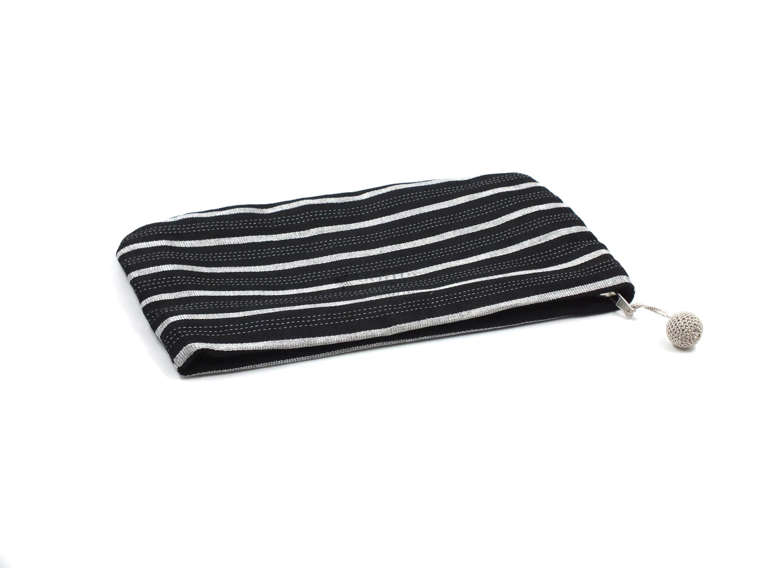 Soma -  Embroidered Black and White Striped Floral Motif Bag 