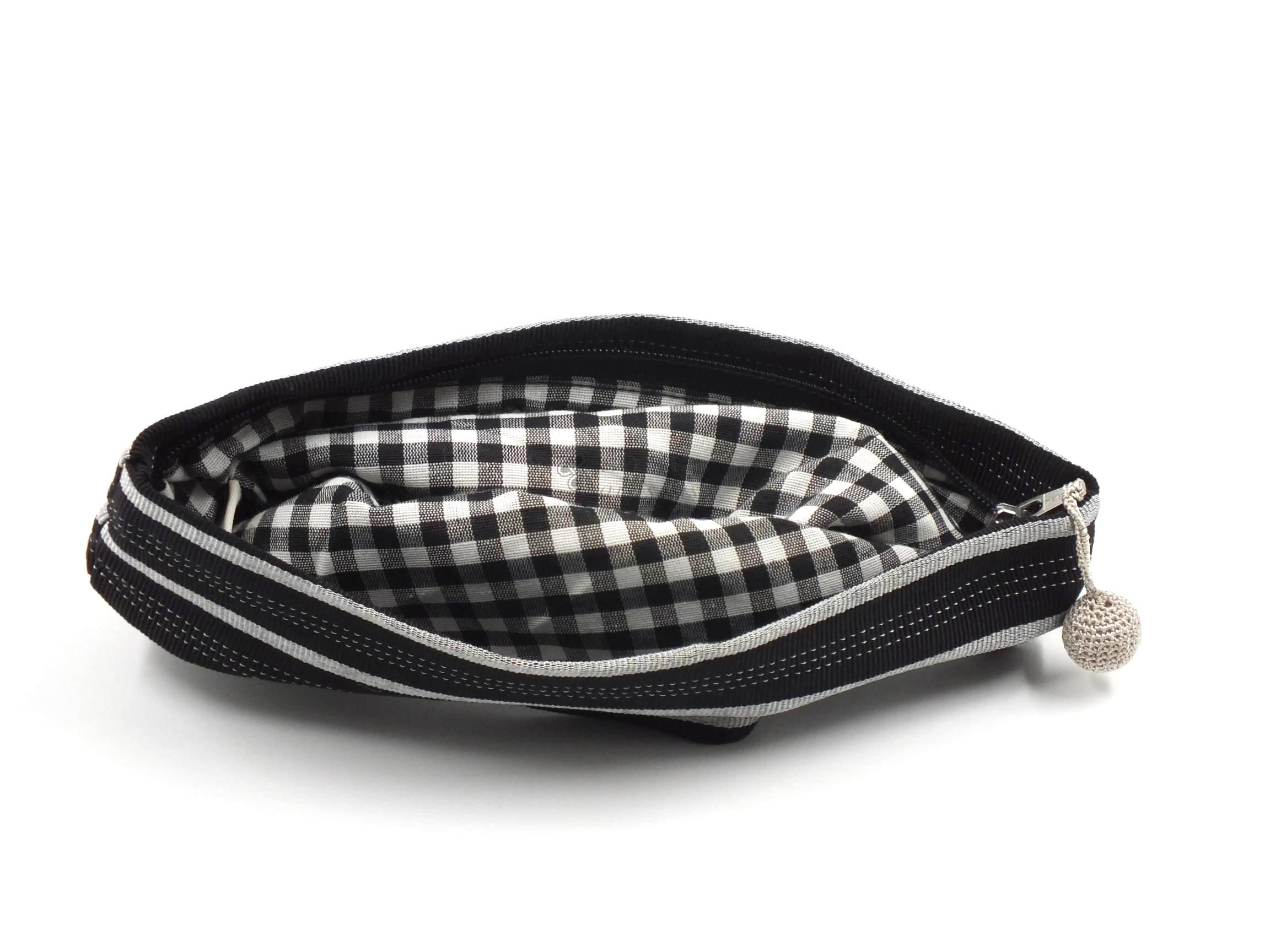 Soma -  Embroidered Black and White Striped Floral Motif Bag 