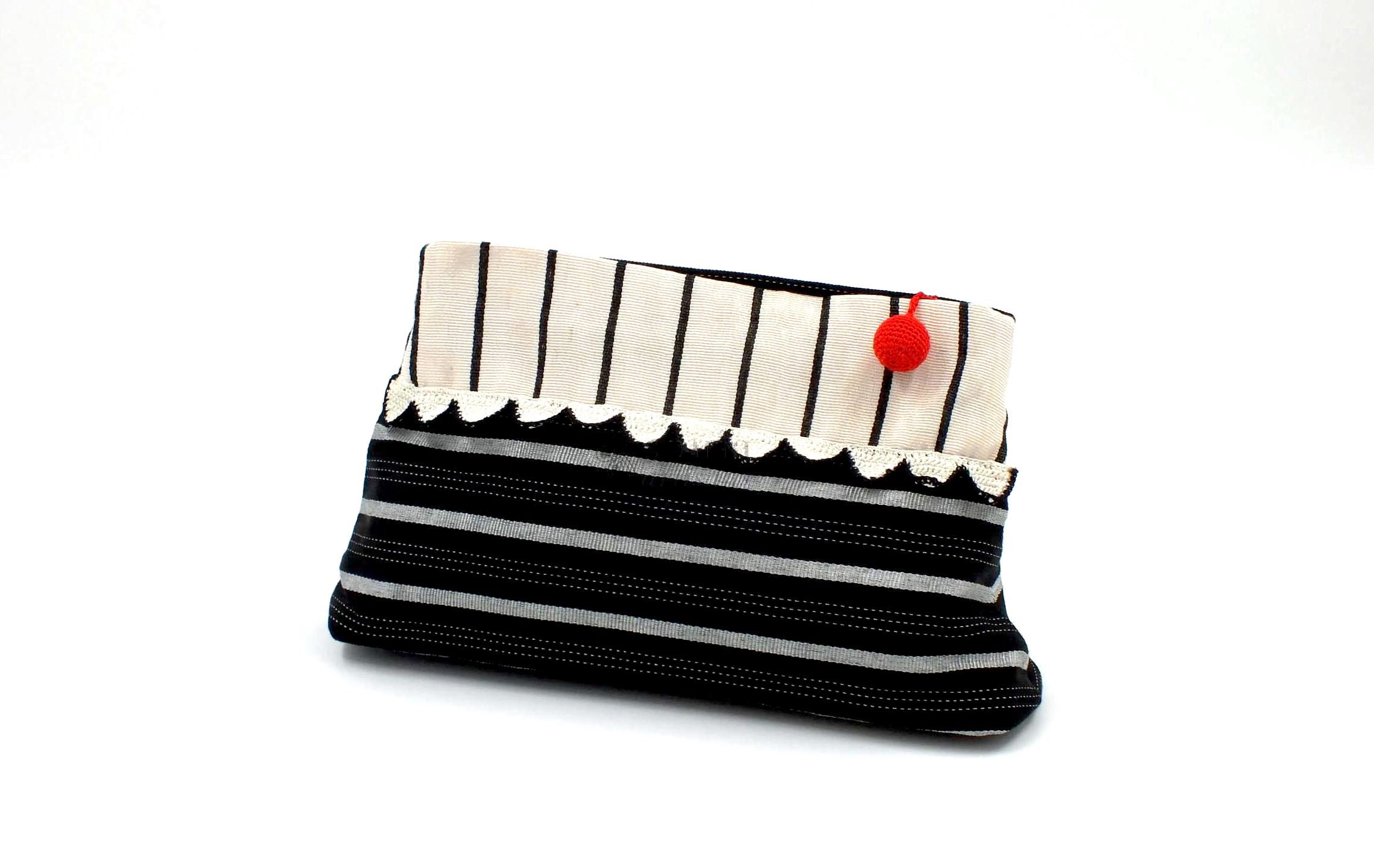 Soma -  Embroidered Black and White Striped Bag 