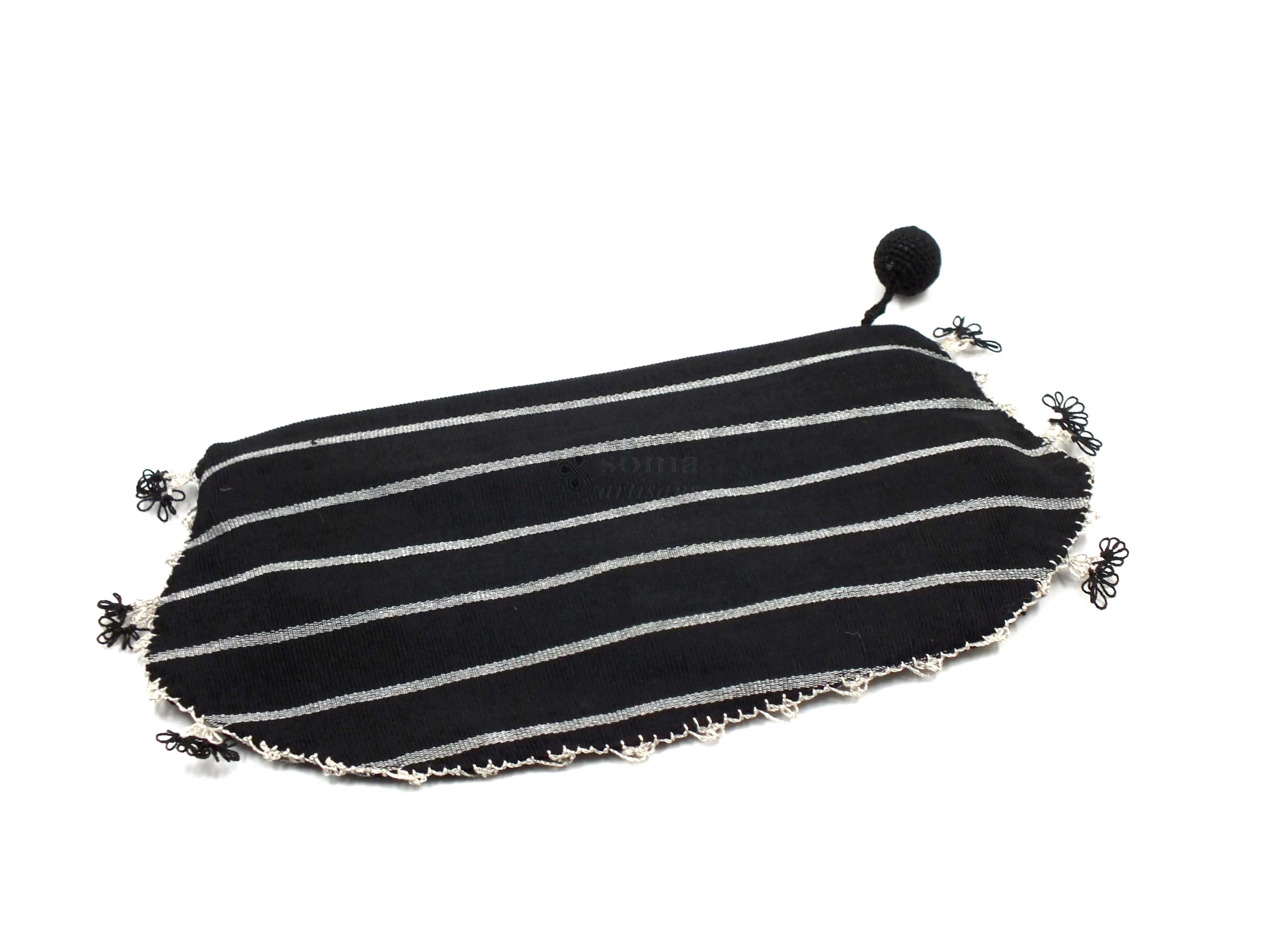 Soma - Embroidered Black and White Striped Floral Lace Bag 