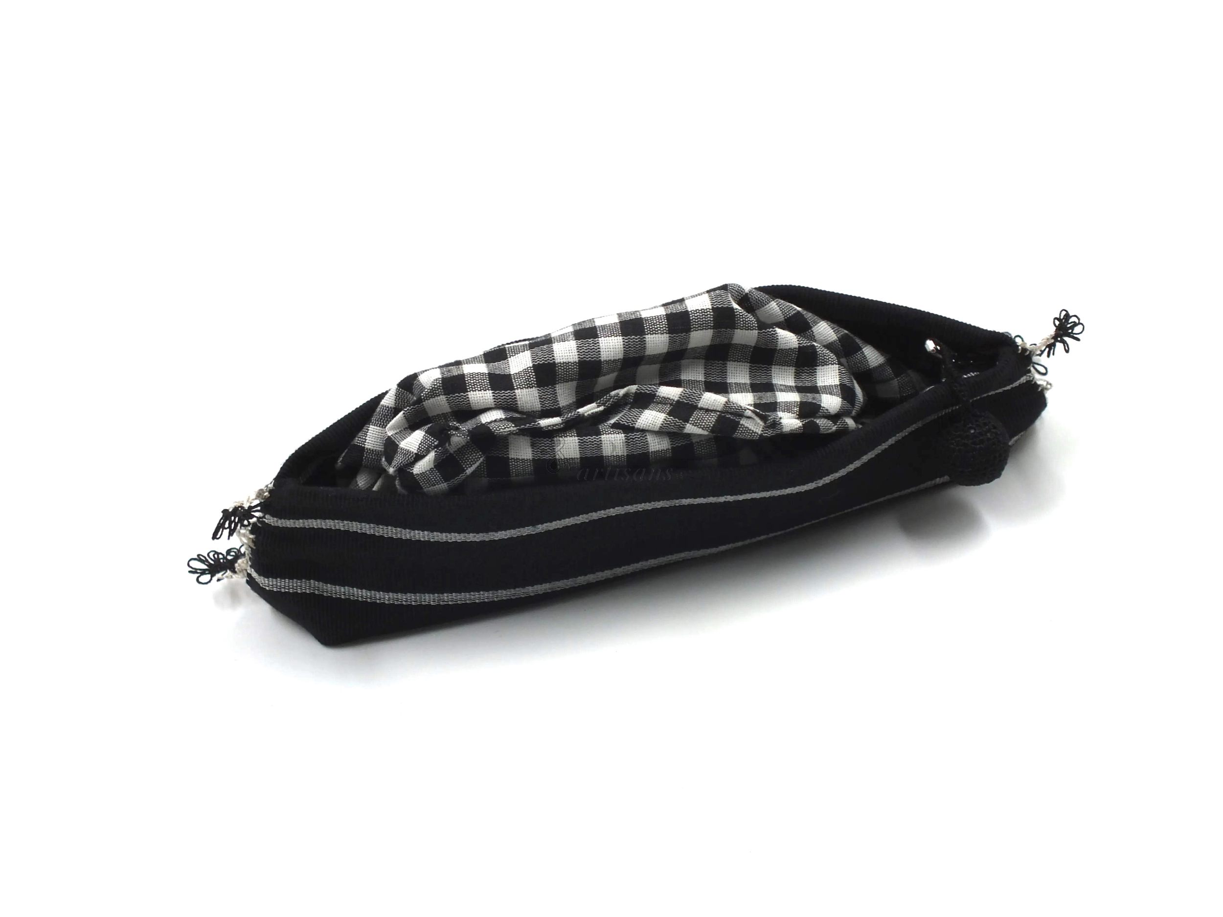 Soma - Embroidered Black and White Striped Floral Lace Bag 