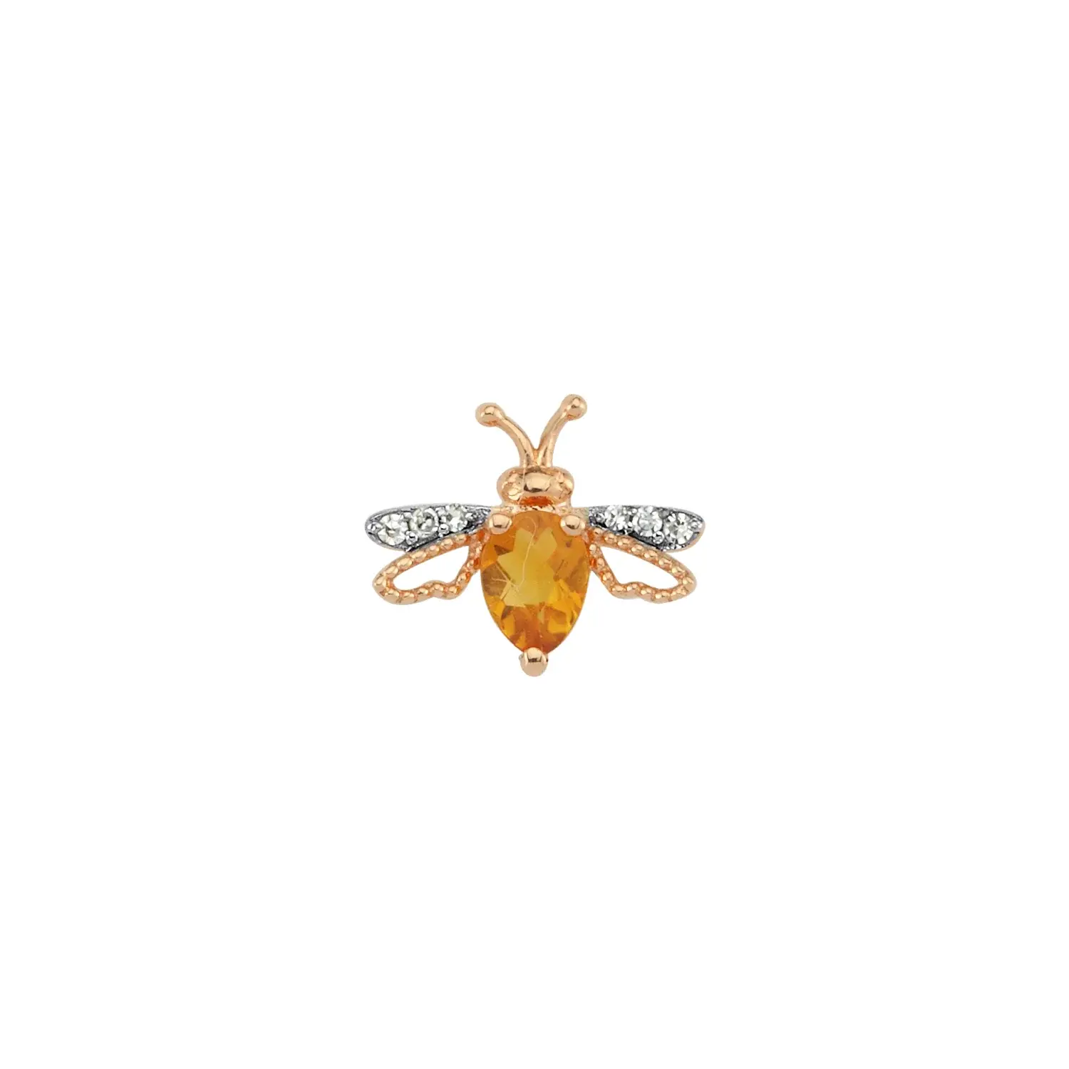 Bee Goddess - Queen Bee Lili Altın Pırlanta Sitrin Tek Küpe