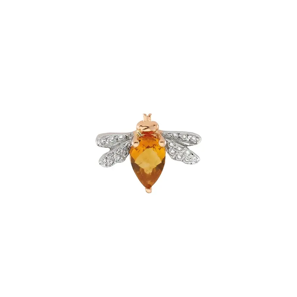 Bee Goddess - Queen Bee Bella Altın Pırlanta Sitrin Tek Küpe