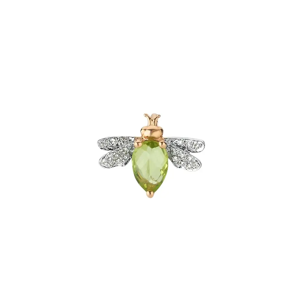 Bee Goddess - Queen Bee Bella Gold Diamond Peridot Single Earring