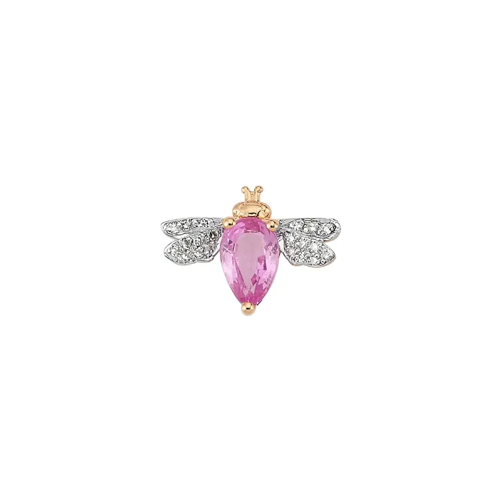 Bee Goddess - Queen Bee Bella Gold Diamond Pink Sapphire Single Earring