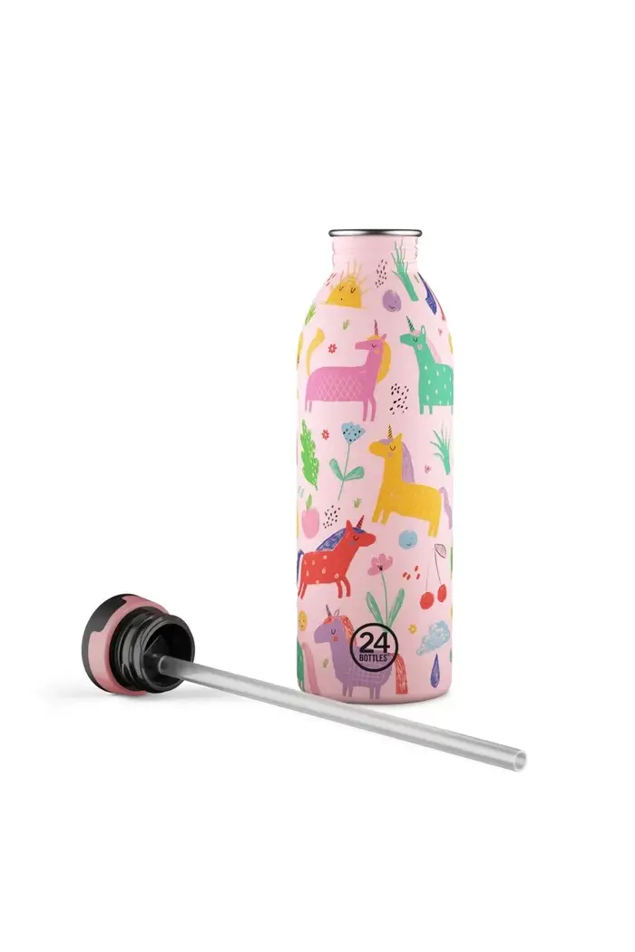 24 Bottles - Kids Bottle Magic Friends Pipetli Paslanmaz Çelik Çocuk Su Matarası, 500ml