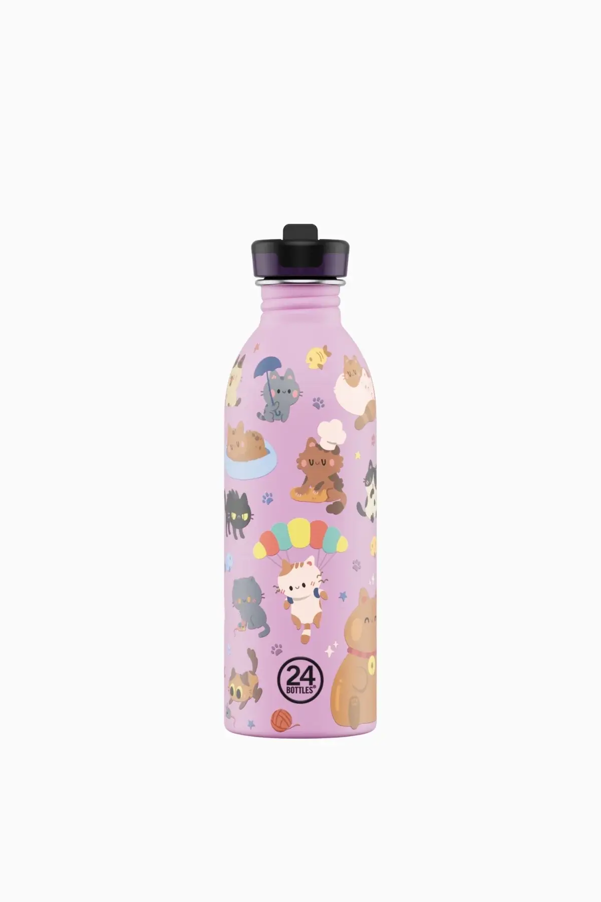 24 Bottles - Kids Bottle Meow Friends Pipetli Paslanmaz Çelik Çocuk Su Matarası, 500ml