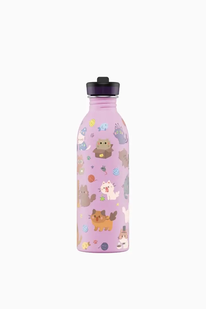 24 Bottles - Kids Bottle Meow Friends Pipetli Paslanmaz Çelik Çocuk Su Matarası, 500ml