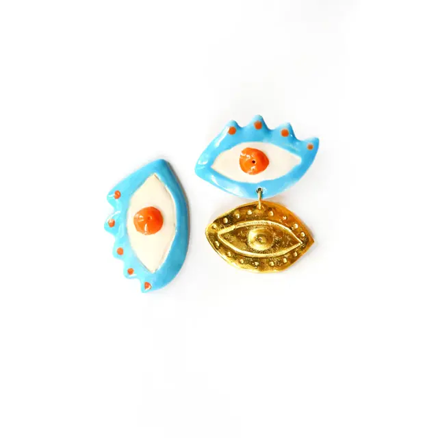 Tanti - Earrings - Golden Apple of My Eye - Orange and Turquoise