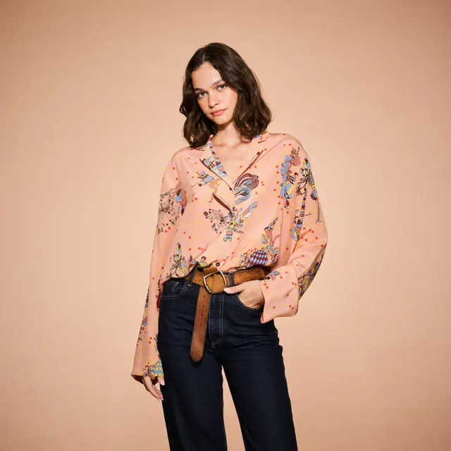 Rumisu -  Silk Shirt - Petal & Play - Camel & Burgundy & Yellow & Lilac