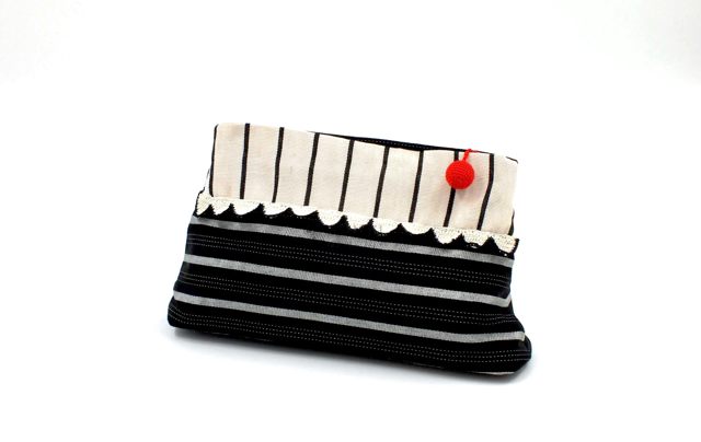 Soma - Embroidered Black and White Striped Bag
