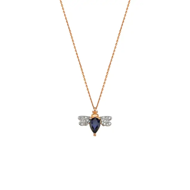 Bee Goddess - Queen Bee Bella Altın Pırlanta Safir Kolye
