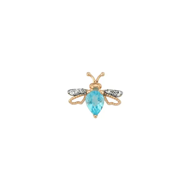 Bee Goddess - Queen Bee Lili Altın Pırlanta Mavi Topaz Tek Küpe