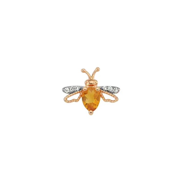 Bee Goddess - Queen Bee Lili Altın Pırlanta Sitrin Tek Küpe