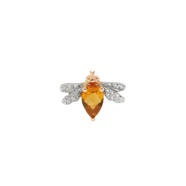 Bee Goddess - Queen Bee Bella Altın Pırlanta Sitrin Tek Küpe