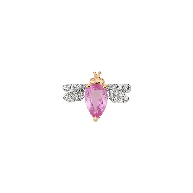 Bee Goddess - Queen Bee Bella Gold Diamond Pink Sapphire Single Earring