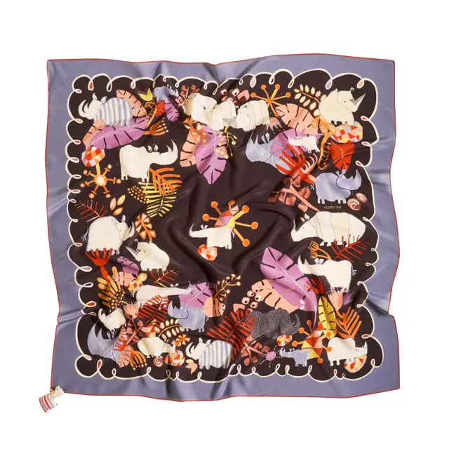Rumisu - Silk Scarf - Eyes on Rhinos - 105 x 105 cm